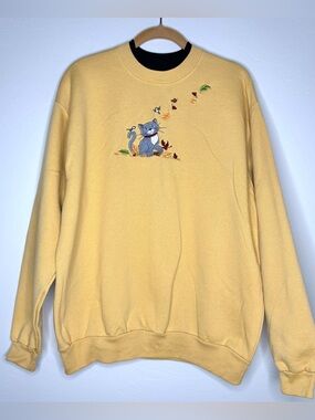 Cat Sweatshirt Top Stitch Morning Sun Vintage 90s Embroidered Grandmacore XL